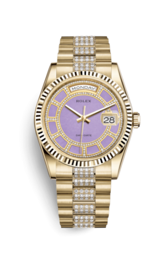 [118238-0441] Day-Date 36 Yellow Gold Fluted / President Diamonds / Lavender Jade Carousel