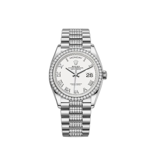 [128349rbr-0026] Day-Date 36 White Gold Diamond / White - Roman / President - Diamond