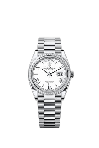 [128396TBR-0018 (aka: m128396tbr-0018)] Day-Date 36 Platinum - Baguette / White - Roman / President