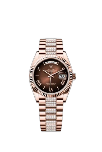 [128235-0076 (aka: M128235-0076)] Day-Date 36 Everose Gold - Fluted / Brown Ombré - Roman / President - Diamond