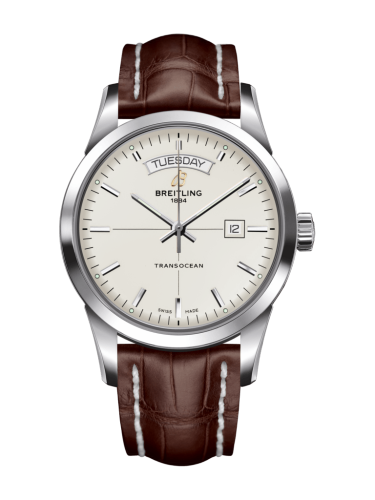 [A4531012/G751/740P/A20D.1] Transocean Day & Date Stainless Steel / Silver / Croco / Folding