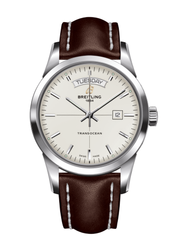 [A4531012/G751/438X/A20D.1] Transocean Day & Date Stainless Steel / Silver / Calf / Folding