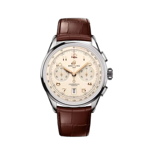 [AB0145211G1P2] Premier B01 Chronograph 42 Stainless Steel / Cream / Alligator - Matte