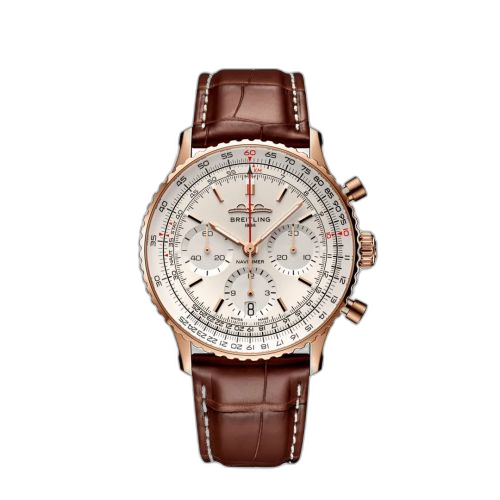 [RB0139211G1P1] Navitimer B01 Chronograph 41 Red Gold / Silver / Alligator - Folding