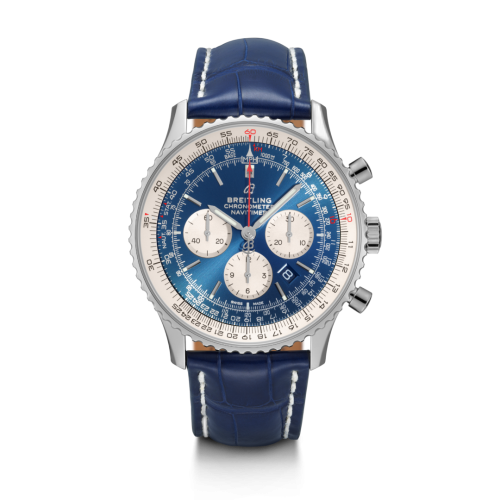[AB0127211C1P2] Navitimer 1 B01 Chronograph 46 Stainless Steel / Aurora Blue / Croco / Folding