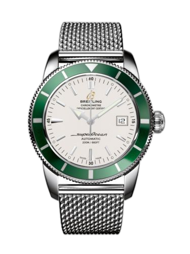 [A1732136.G717.154A] Superocean Heritage 42 Stainless Steel / Green / Stratus Silver / Milanese