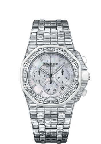 [26114CK.ZZ.9181BC.01] Royal Oak OffShore 26114 Chronograph White Gold / Baguette / MOP