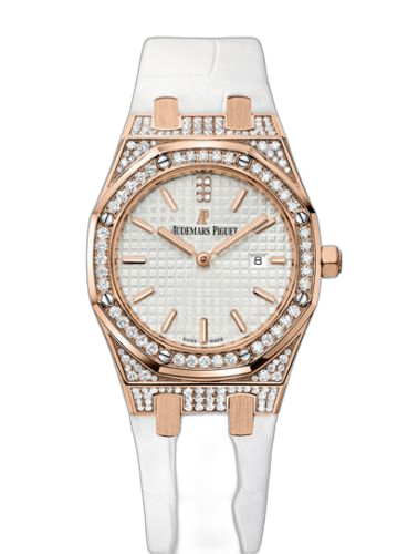 [67652OR.ZZ.D011CR.01] Royal Oak 33 Quartz Pink Gold / Diamond / Silver / Strap