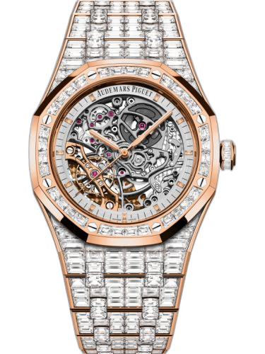 [15417OR.ZZ.1267OR.01] Royal Oak 41 Double Balance Wheel Openworked Pink Gold / Baguette