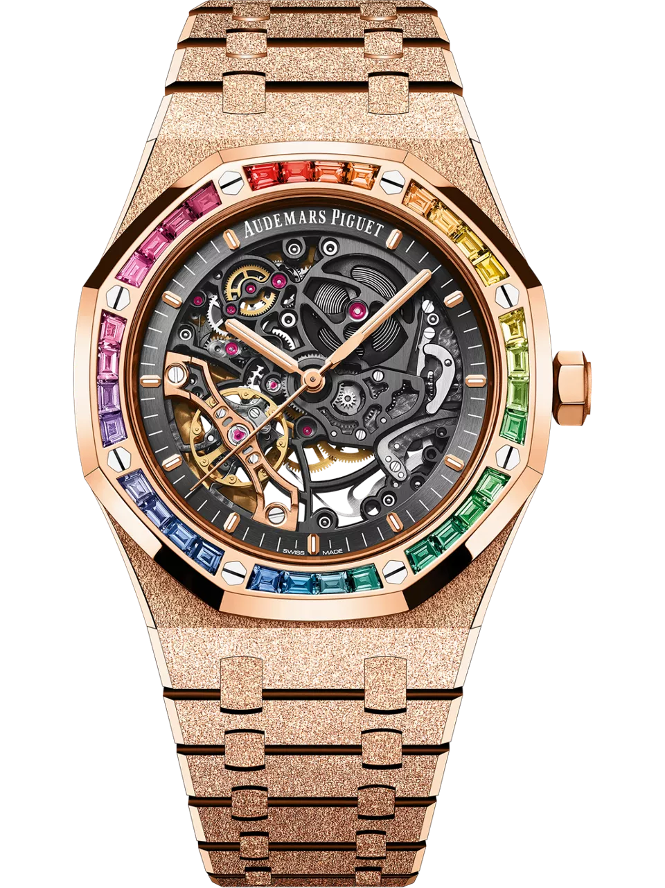 [15412OR.YG.1224OR.01-B] Royal Oak 41 Double Balance Wheel Openworked Frosted Pink Gold - Rainbow