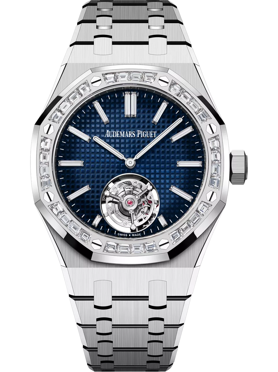 [26660BC.ZZ.1356BC.01] Royal Oak Extra Thin Selfwinding Flying Tourbillon RD#3 White Gold - Baguette / Blue