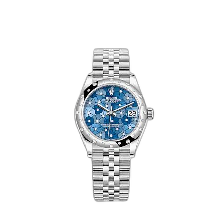[278344RBR-0038] Datejust 31 Stainless Steel / Domed - Diamond / Blue - Floral / Oyster