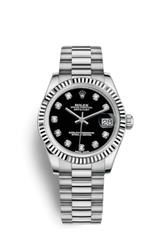 [178279-0017] Datejust 31 White Gold Fluted / President / Black Diamond
