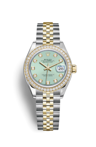 [279383rbr-0013] Lady-Datejust 28 Rolesor Yellow Diamond / Jubilee / Mint Green Diamond