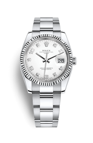 [115234-0010] Oyster Perpetual Date 34 Stainless Steel Fluted / Oyster / White Arabic