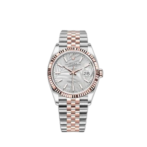 [126231-0031] Datejust 36 Stainless Steel / Everose / Fluted / Silver - Palm / Jubilee