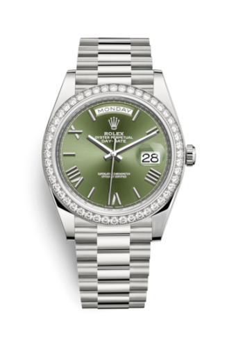 [228349rbr-0030] Day-Date 40 White Gold - Diamond / Green Roman