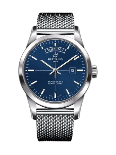 [A453109T.C921.154A] Transocean Day & Date Stainless Steel / Blue / Milanese