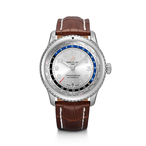 [AB3521U01G1P1 (aka: AB3521U01G1P1, AB3521U0.G838.1009P)] Navitimer 8 B35 Automatic Unitime 43 Stainless Steel / Silver / Brown Croco / Pin