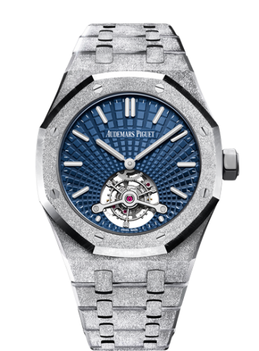 [26520BC.GG.1224BC.01] Royal Oak Ultra Thin Tourbillon Frosted White Gold / Blue