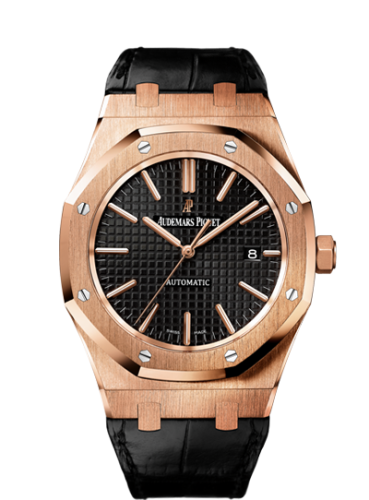 [15400OR.OO.D002CR.01] Royal Oak 15400 Pink Gold / Black / Strap